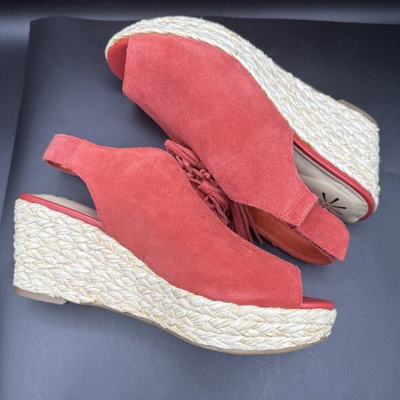 Red Suede Tassel Slingback Wedge Sandals Espadrille 8W Isaac Mizrahi Live - Picture 4 of 10
